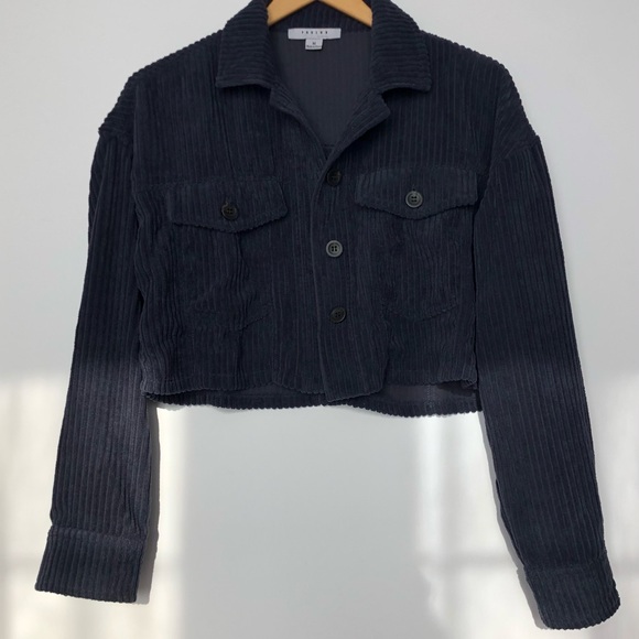 Navy blue corduroy cropped jacket - Picture 1 of 4